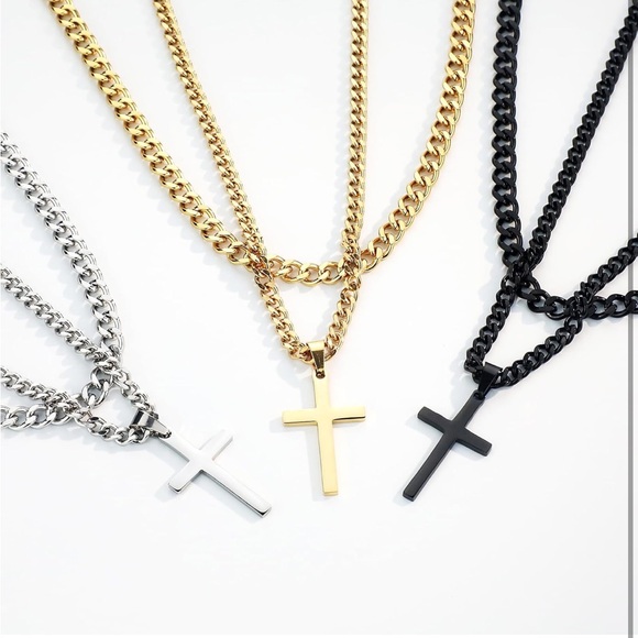SENRAN Layered Cross Necklace Stainless Steel Cuban Link Chain 16-24 inch - Picture 5 of 7